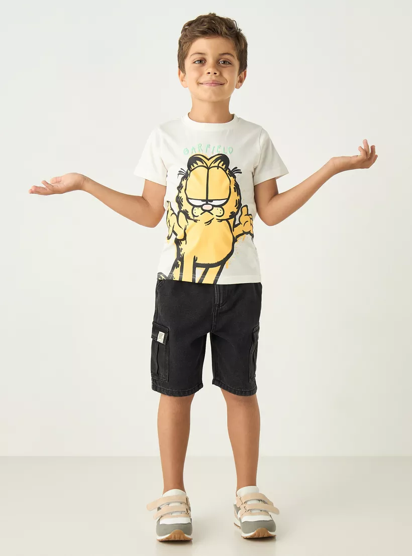 Garfield Print T-shirt with Crew Neck and Short Sleeves-2