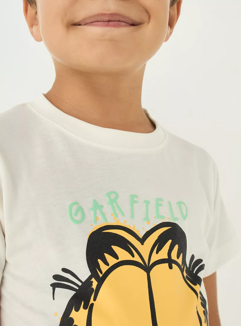 Garfield Print T-shirt with Crew Neck and Short Sleeves-4