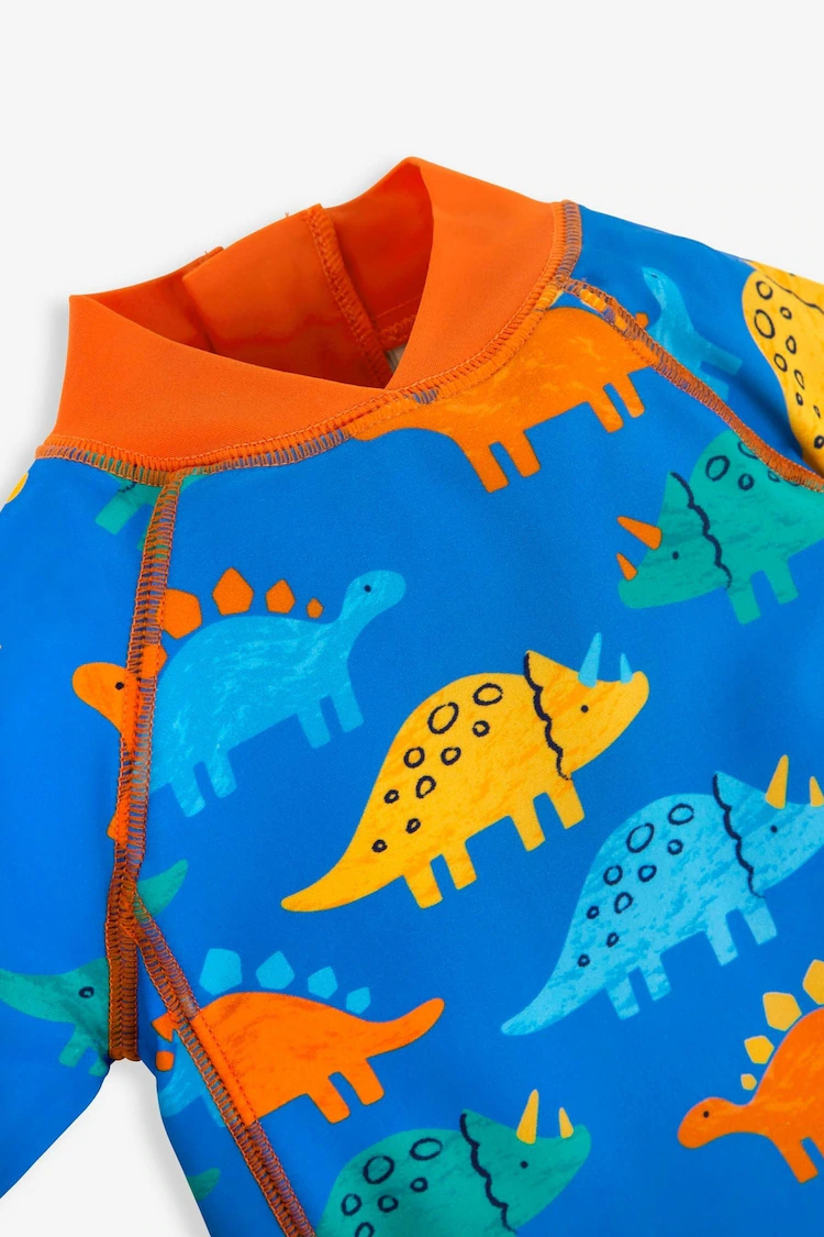 JoJo Maman Bébé Blue Dinosaur UPF 50 1-Piece Sun Protection Suit-5