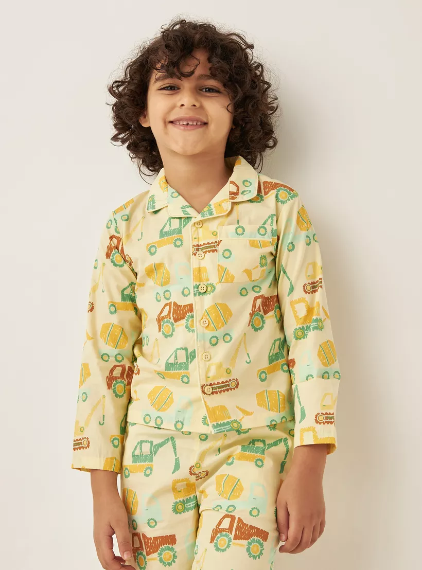 Juniors-All-Over-Car-Print-Long-Sleeves-Shirt-and-Elasticated-Pyjama-Set-1
