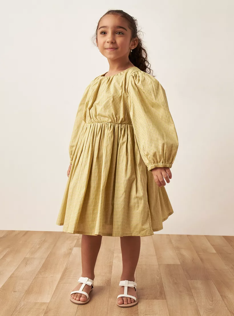 Juniors All-Over Checked Dress with Long Sleeves-2