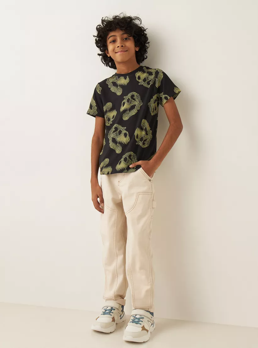 Juniors All-Over Dinosaur Print T-shirt with Short Sleeves-2