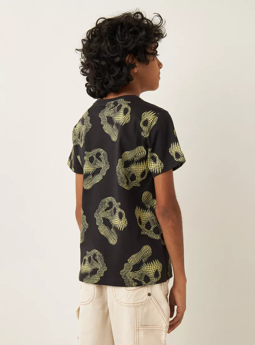 Juniors All-Over Dinosaur Print T-shirt with Short Sleeves-3