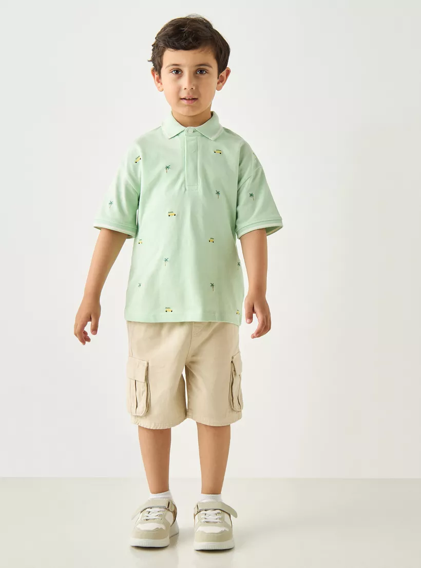 Juniors All-Over Embroidered Polo T-shirt with Short Sleeves-2