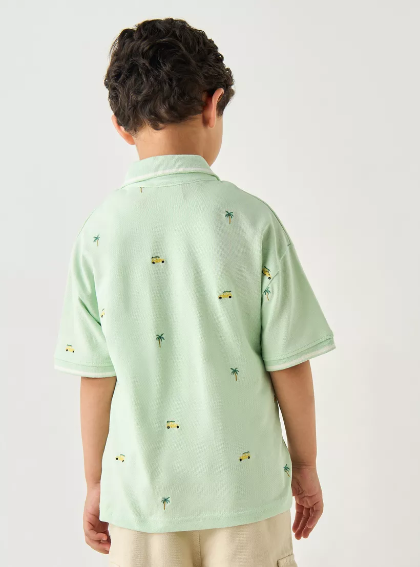 Juniors All-Over Embroidered Polo T-shirt with Short Sleeves-3
