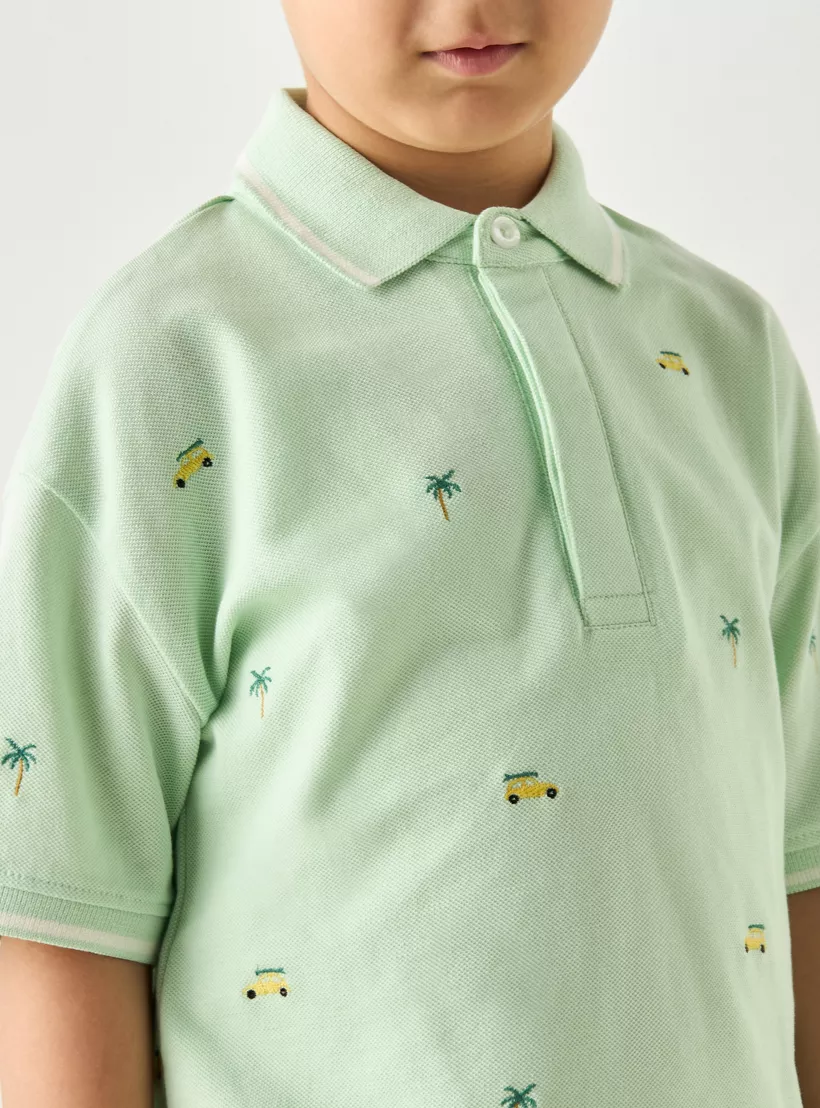 Juniors All-Over Embroidered Polo T-shirt with Short Sleeves-4