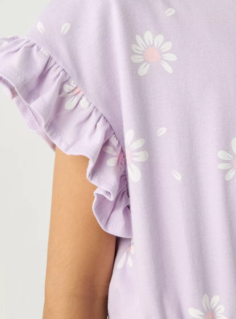 Juniors All-Over Floral Print A-line Dress with Ruffle Sleeves and Elasticated Waist-5