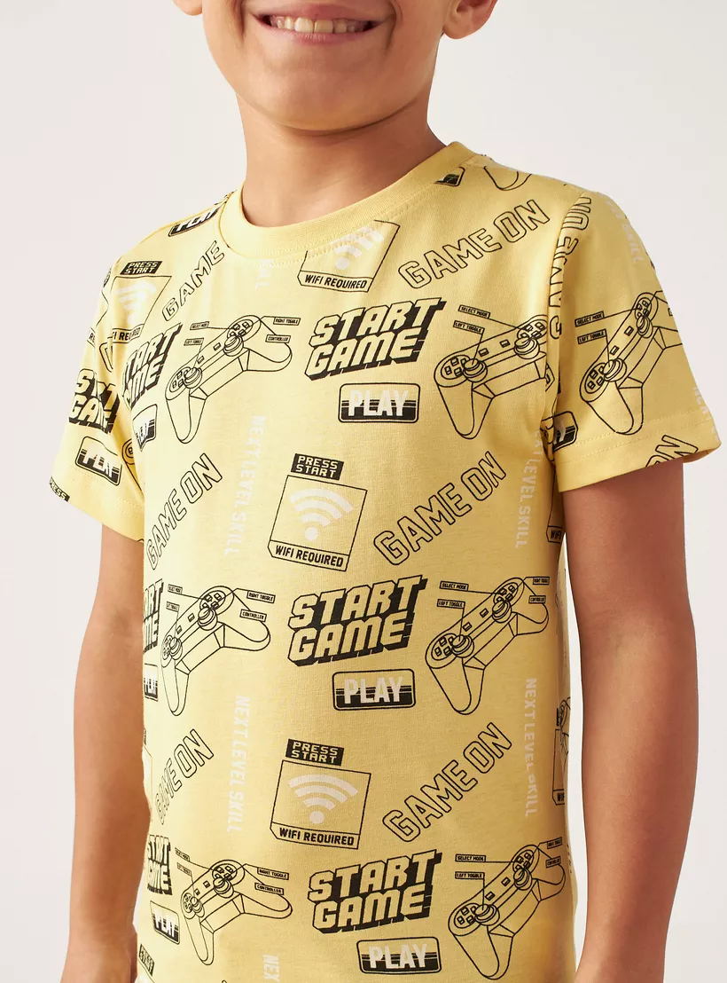 Juniors All-Over Gamer Print Crew Neck T-3