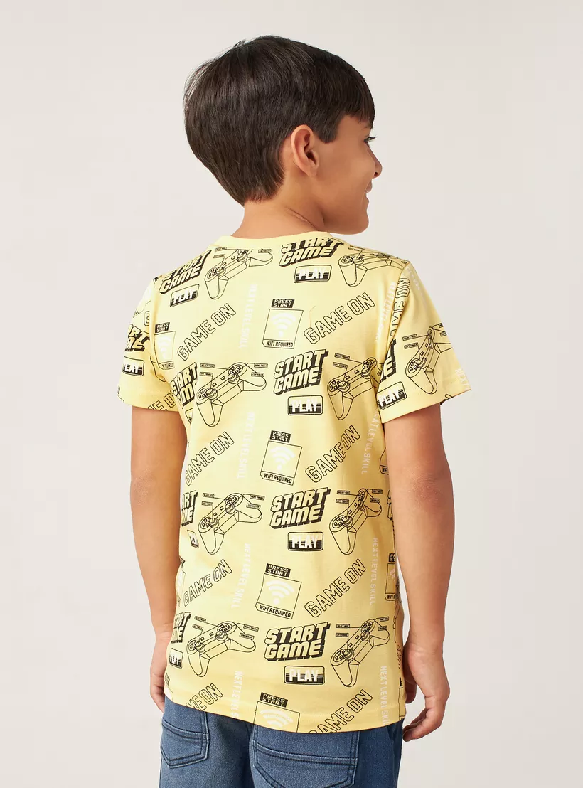 Juniors All-Over Gamer Print Crew Neck T-4