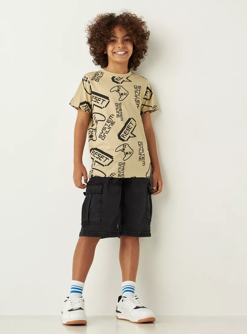 Juniors All-Over Gamer Print T-Shirt-