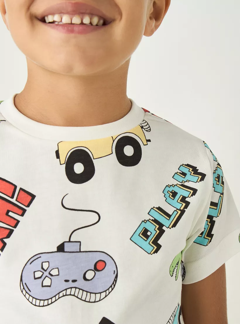 Juniors All-Over Gaming Print Crew Neck T-shirt with Short Sleeves-4