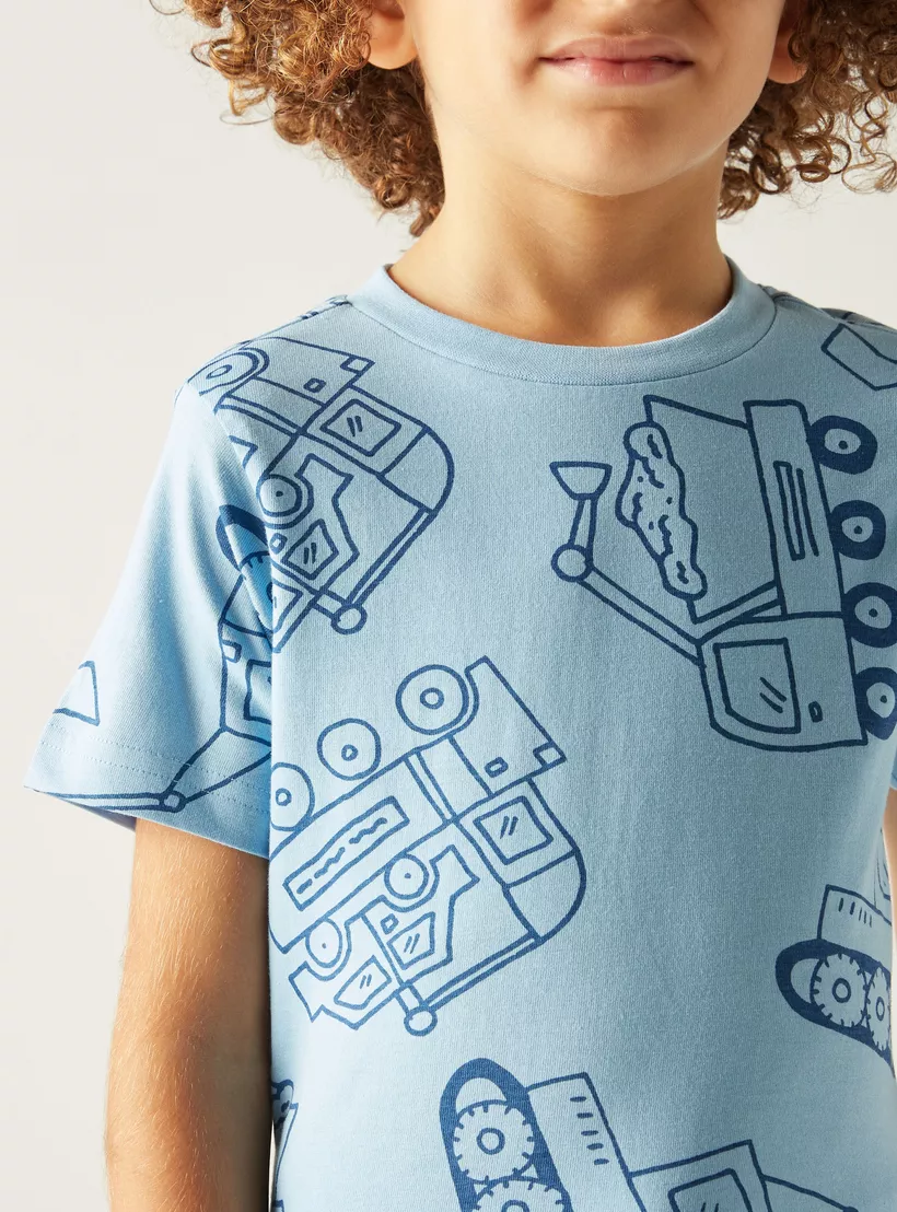 Juniors All-Over Graphic Print T-shirt with Short Sleeves and Crew Neck-4