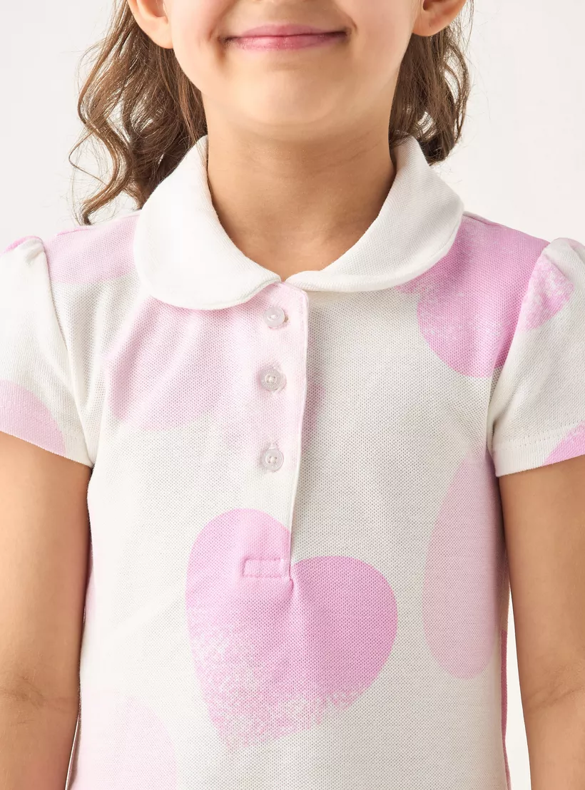 Juniors All-Over Heart Print Polo Dress with Short Sleeves-4