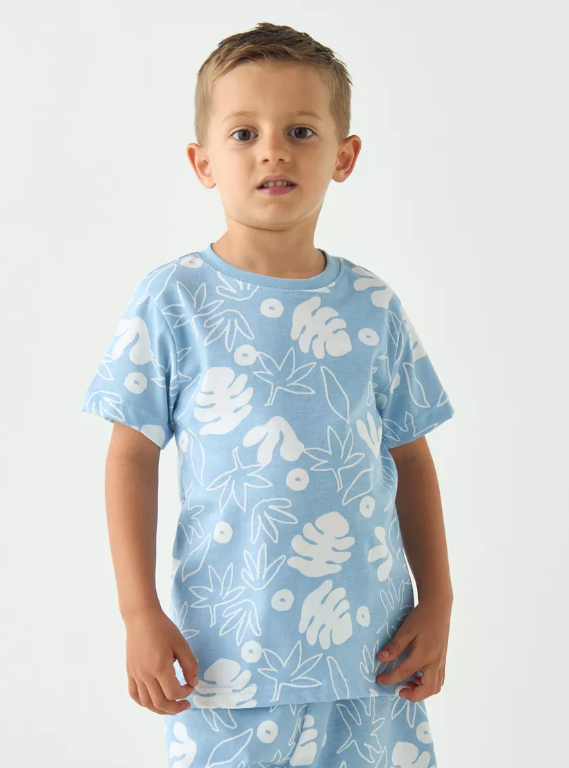 Juniors-All-Over-Leaf-Print-T-shirt-and-Shorts-Set-1