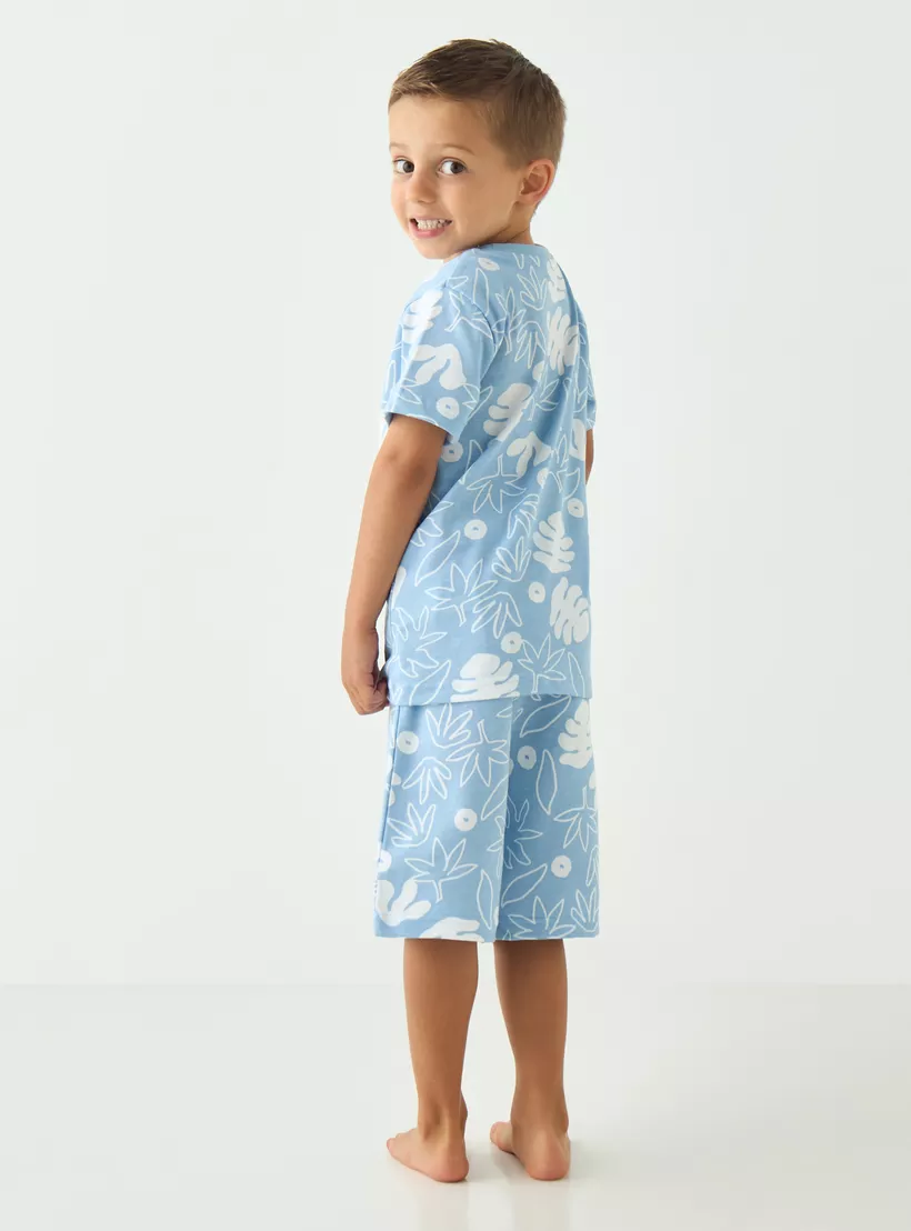 Juniors-All-Over-Leaf-Print-T-shirt-and-Shorts-Set-3