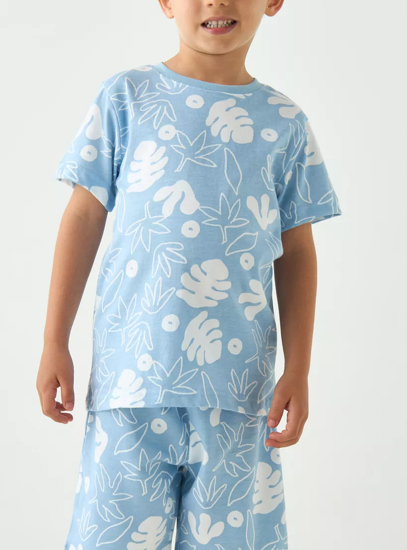 Juniors-All-Over-Leaf-Print-T-shirt-and-Shorts-Set-4