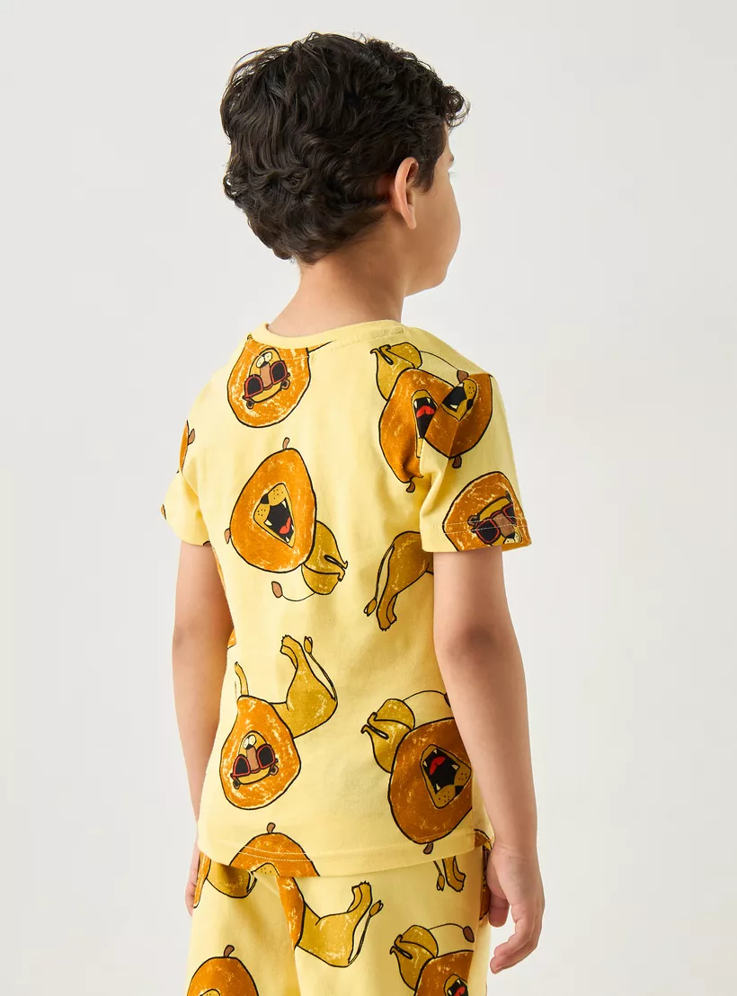 Juniors All-Over Lion Print T-shirt with Short Sleeves and Crew Neck-3