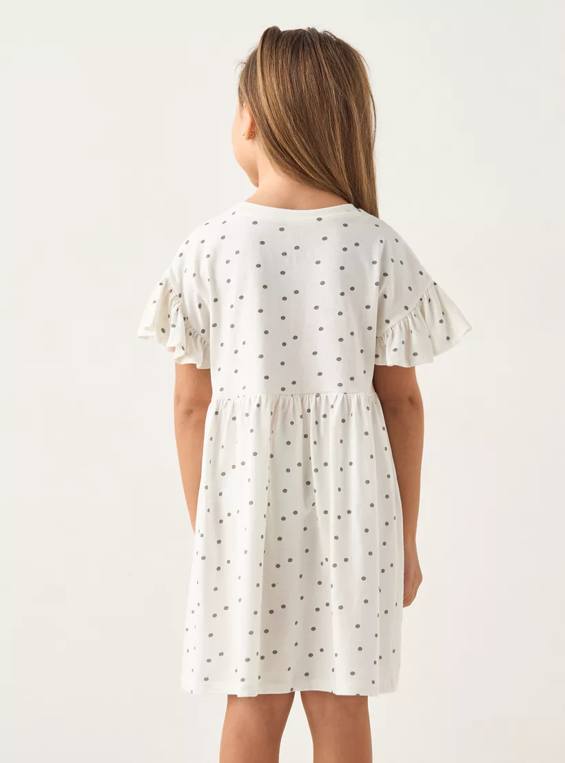 Juniors All-Over Polka Print Dress with Short Sleeves-4