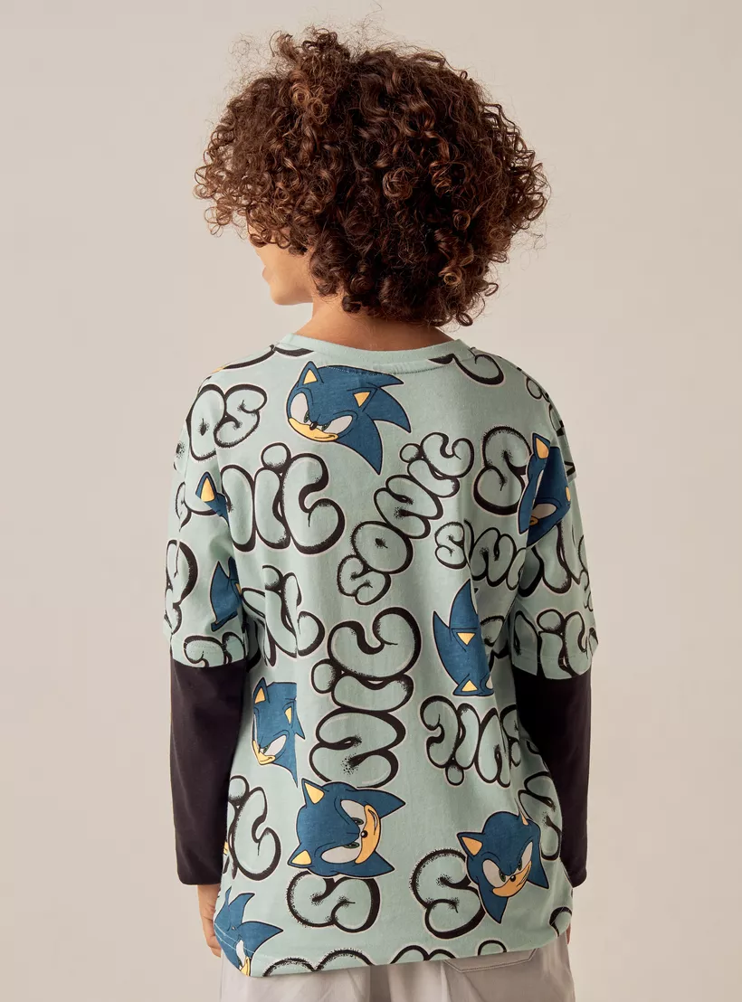 Juniors All-Over Sonic the Hedgehog Print T-shirt-3