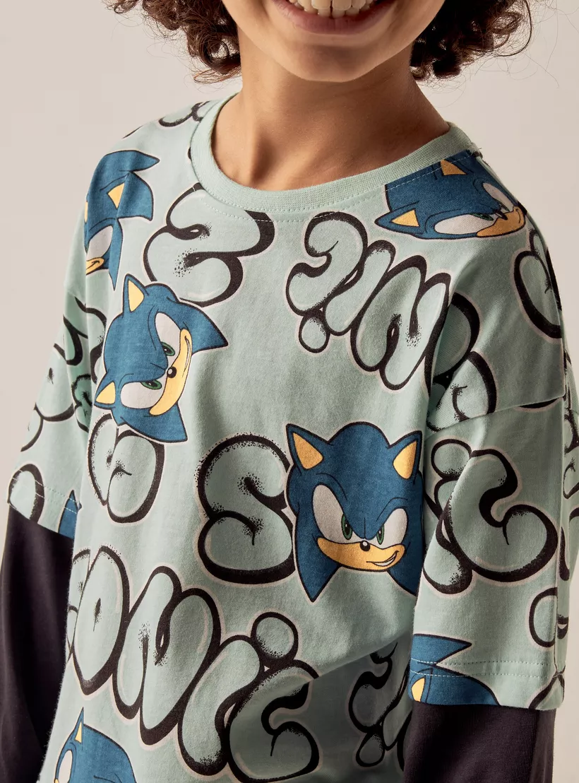 Juniors All-Over Sonic the Hedgehog Print T-shirt-4