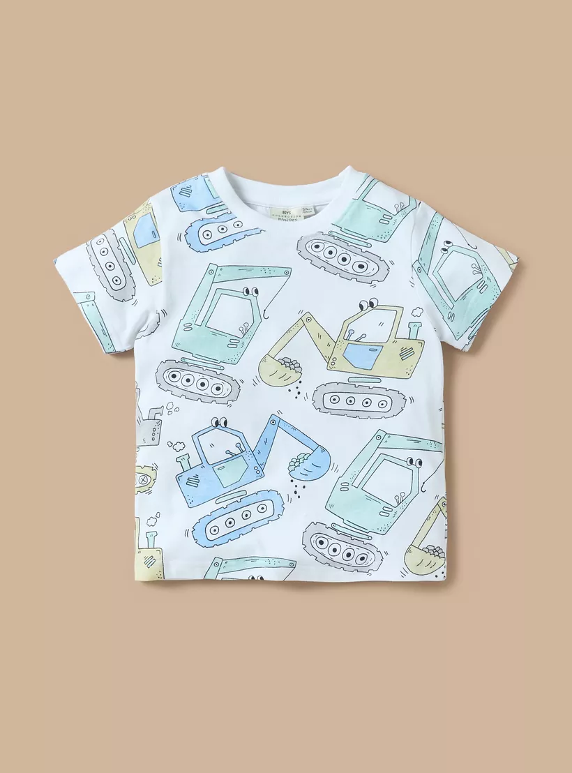 Juniors-All-Over-Truck-Print-Round-Neck-T-shirt-and-Elasticated-Shorts-Set-1