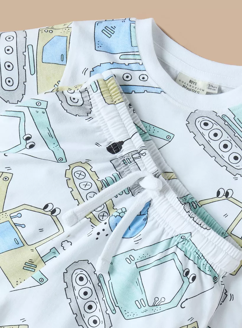Juniors-All-Over-Truck-Print-Round-Neck-T-shirt-and-Elasticated-Shorts-Set-3