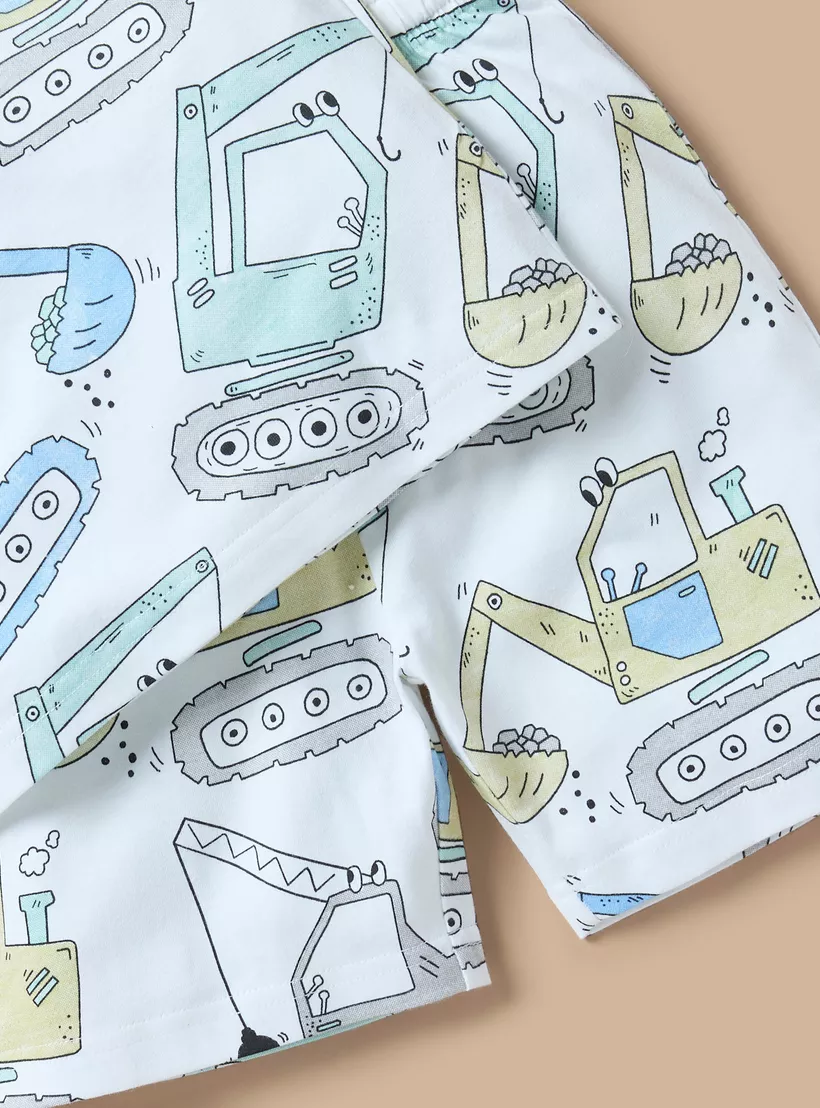 Juniors-All-Over-Truck-Print-Round-Neck-T-shirt-and-Elasticated-Shorts-Set-4