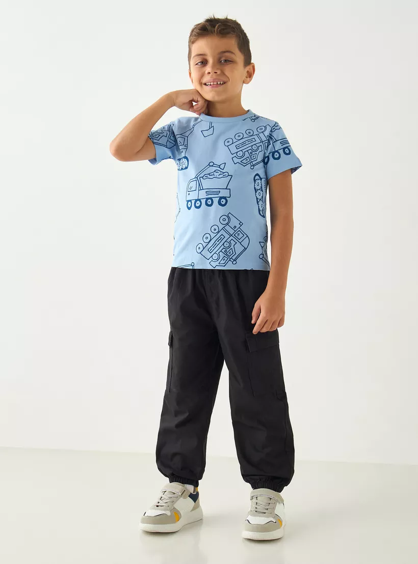 Juniors All-Over Vehicle Print Crew Neck T-shirt with -2