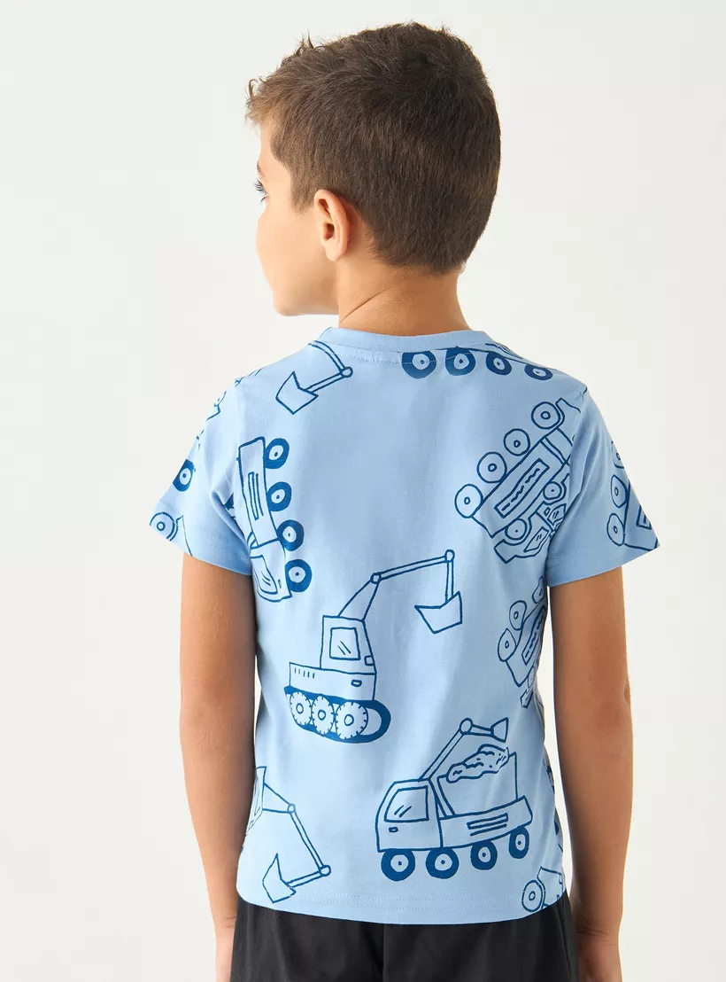 Juniors All-Over Vehicle Print Crew Neck T-shirt with -3