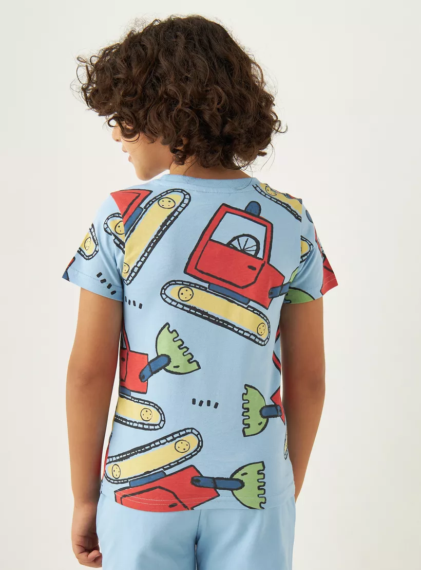 Juniors All-Over Vehicle Print T-shirt with Crew Neck-3