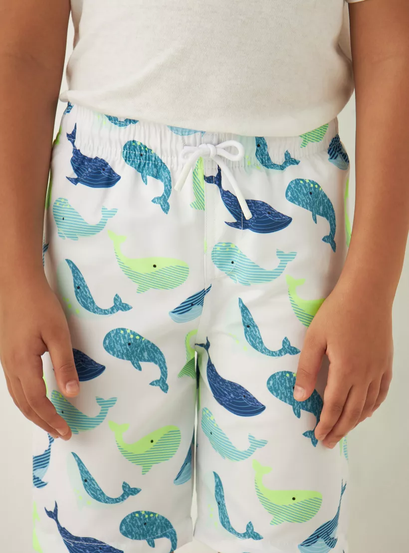 Juniors All-Over Whale Print Swim Shorts-4