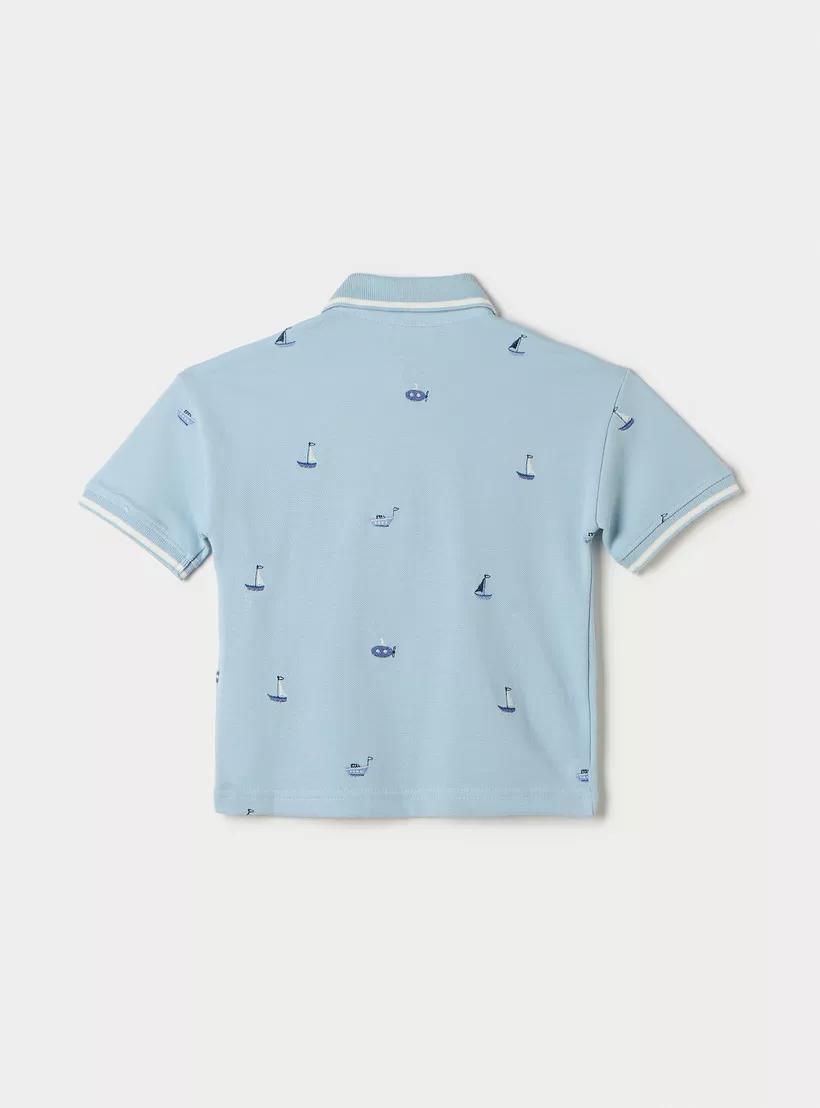 Juniors Boat Embroidered Polo T-shirt with Short Sleeves-2
