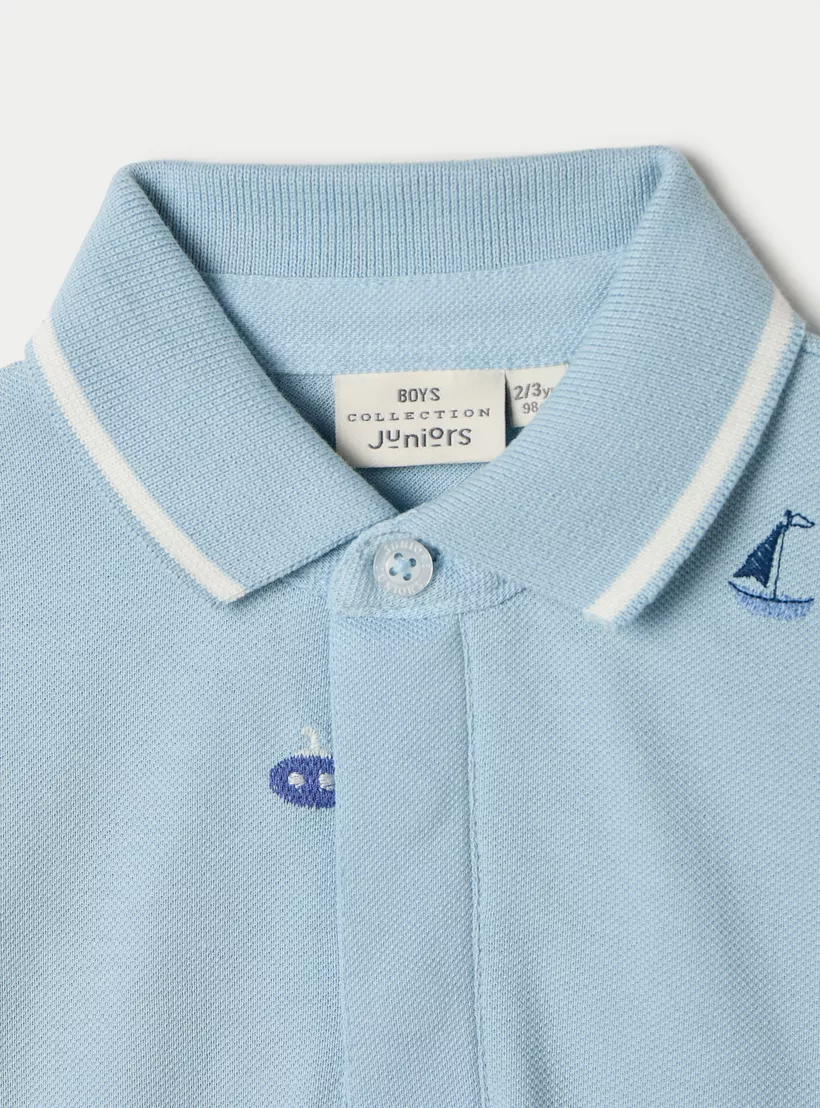 Juniors Boat Embroidered Polo T-shirt with Short Sleeves-3