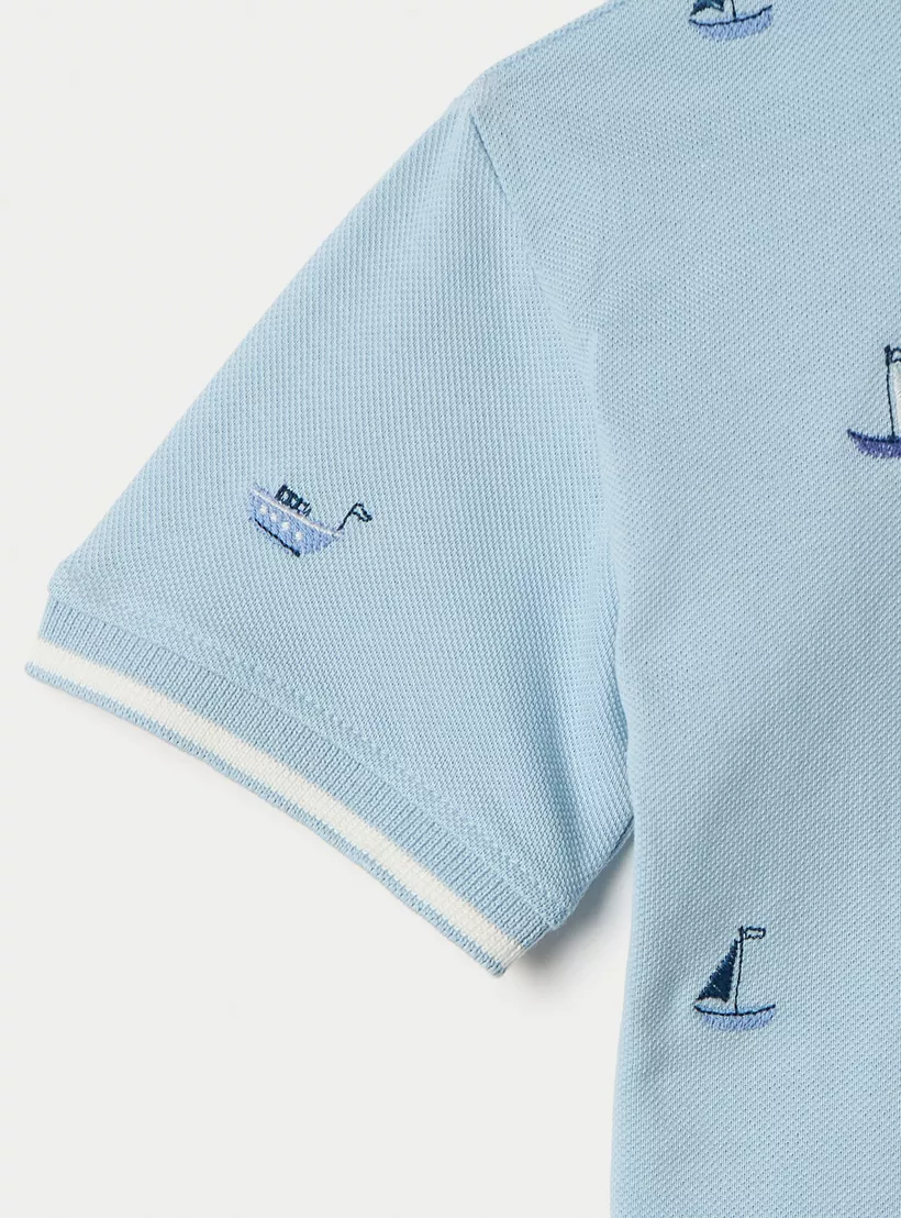 Juniors Boat Embroidered Polo T-shirt with Short Sleeves-4