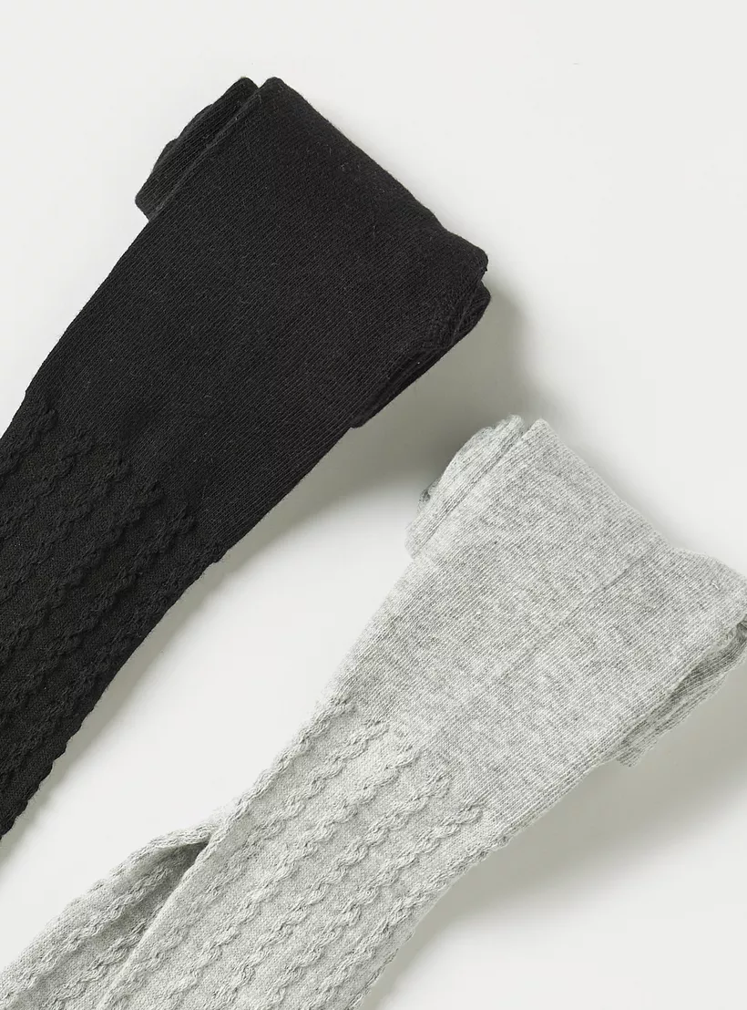 Juniors Cable Knit Closed Feet Tights with Elasticised Waistband -2