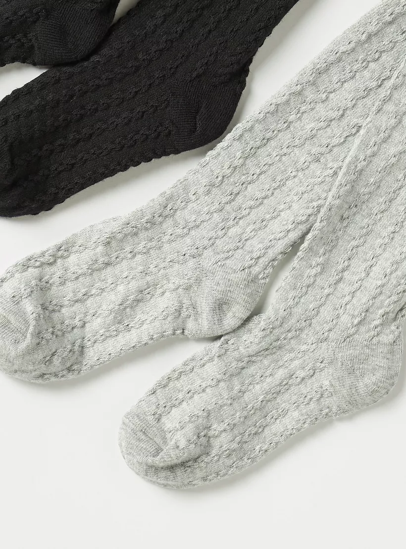 Juniors Cable Knit Closed Feet Tights with Elasticised Waistband -3