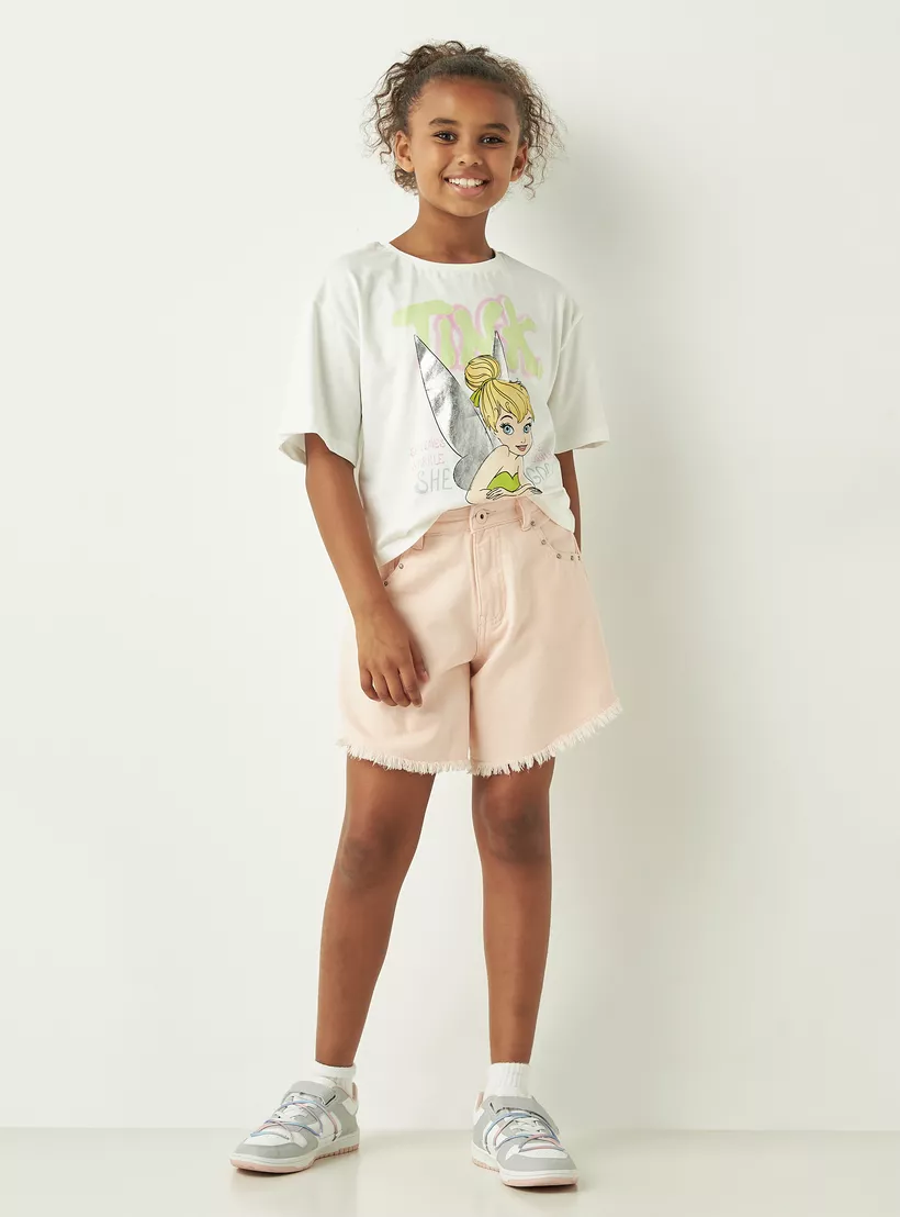 Juniors Denim Shorts with Pockets and Button Closure-2