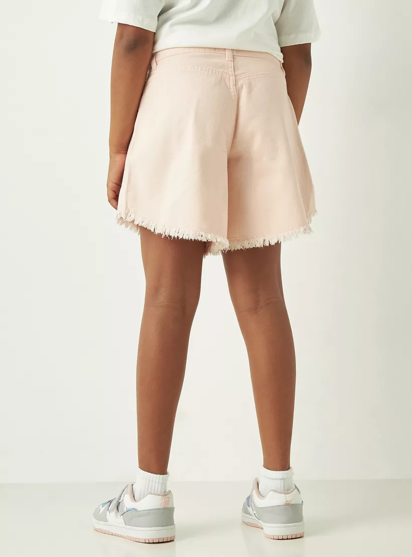 Juniors Denim Shorts with Pockets and Button Closure-3