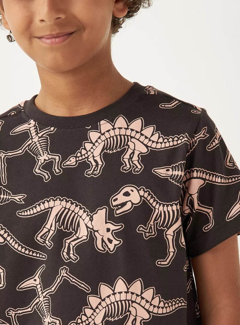 Juniors Dinosaur Graphic Print T-shirt with Crew Neck-4