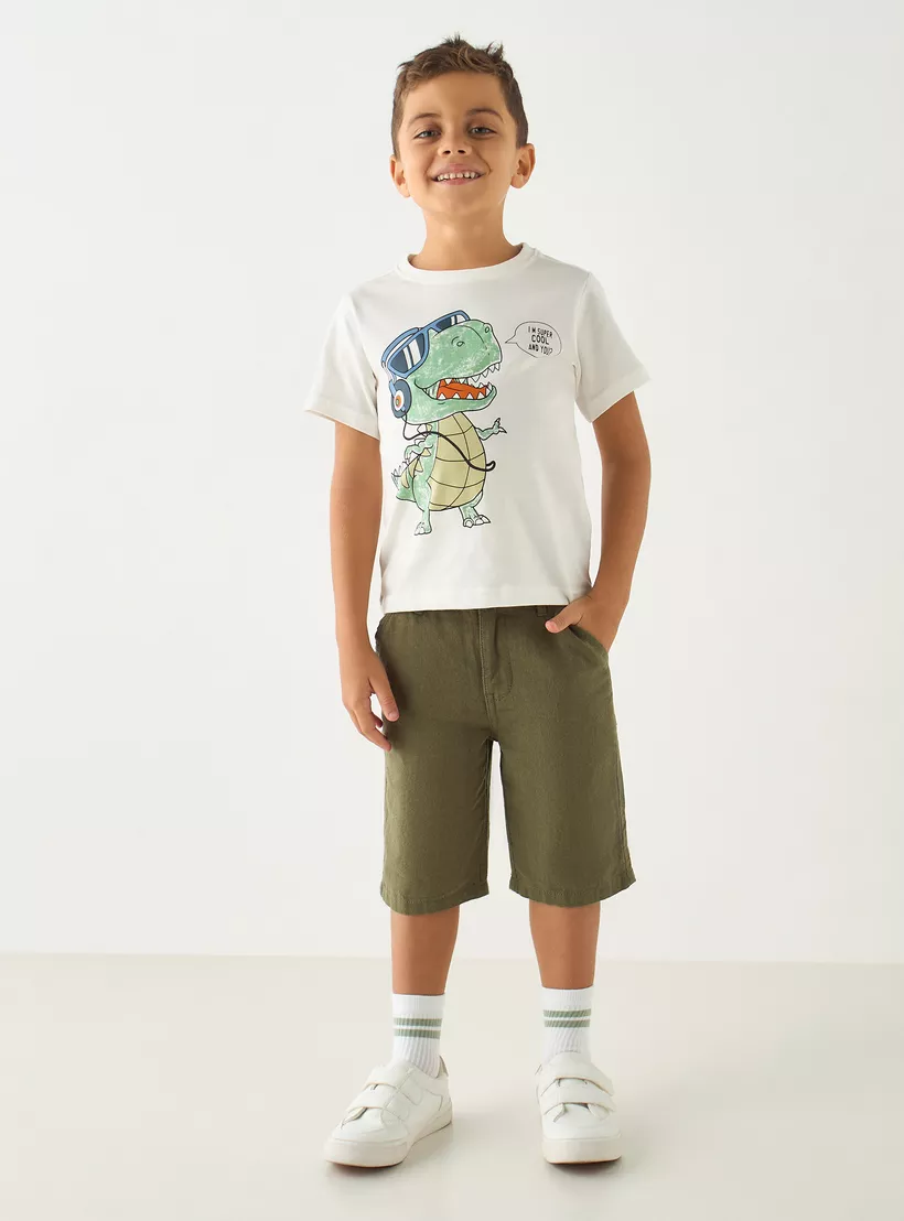 Juniors Dinosaur Print Short Sleeve T-shirt with Crew Neck-2