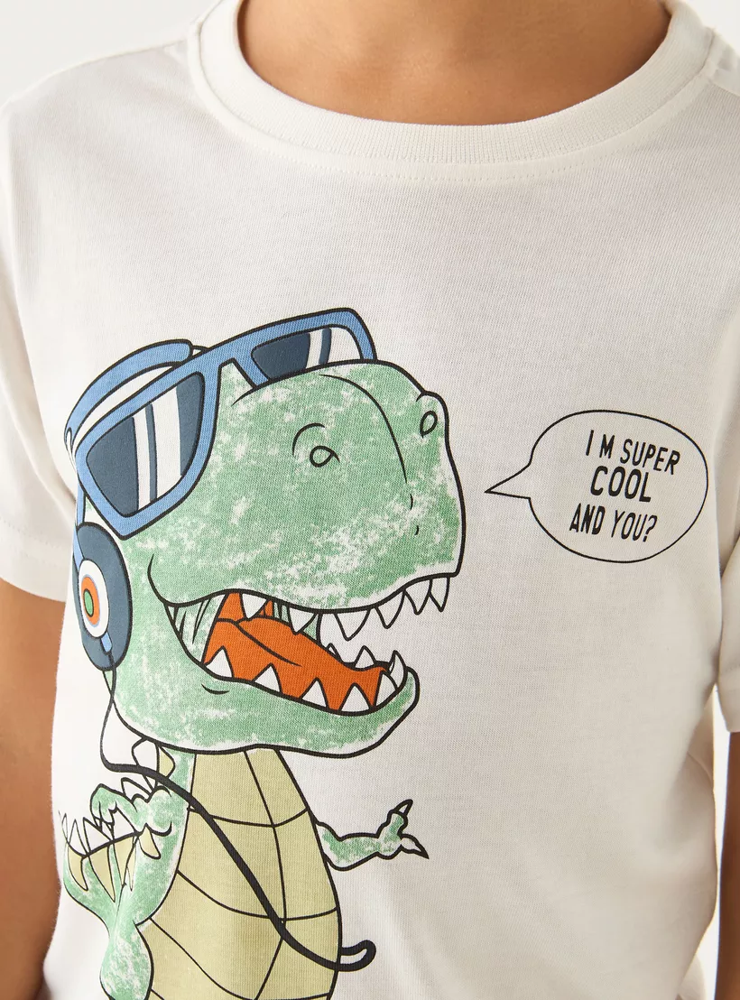 Juniors Dinosaur Print Short Sleeve T-shirt with Crew Neck-4