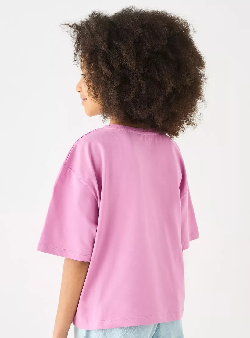 Juniors Graphic Print T-Shirt with Crew Neck and Short Sleeves-3