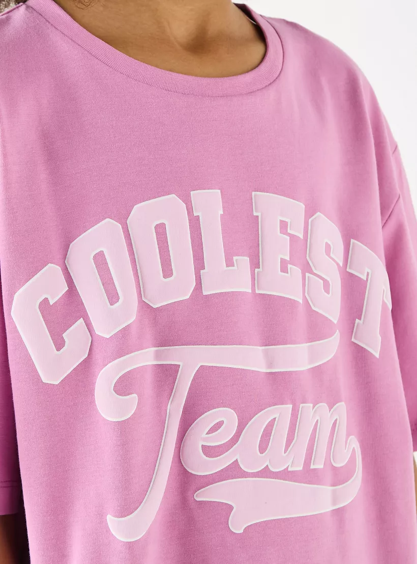 Juniors Graphic Print T-Shirt with Crew Neck and Short Sleeves-4