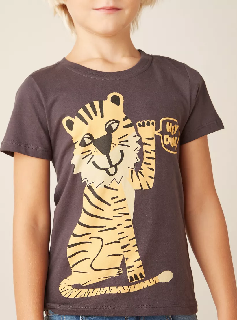 Juniors Graphic Print T-shirt with Crew Neck and Short Sleeves-3