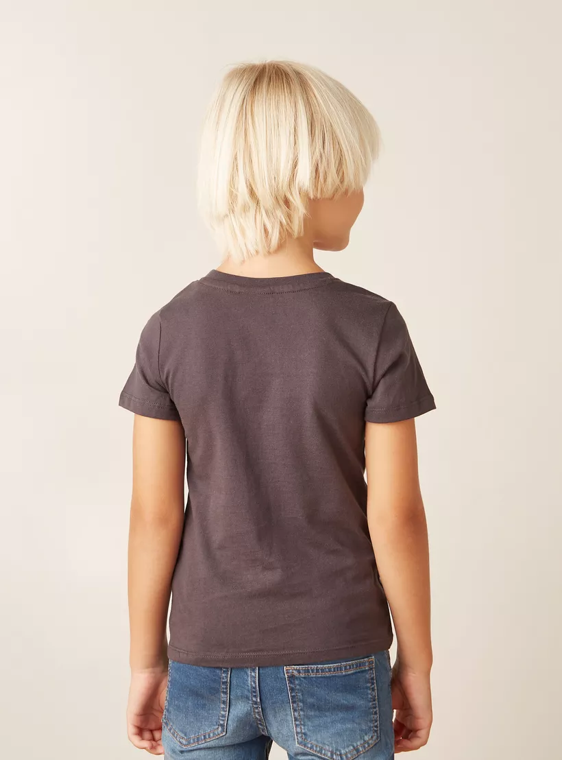 Juniors Graphic Print T-shirt with Crew Neck and Short Sleeves-4