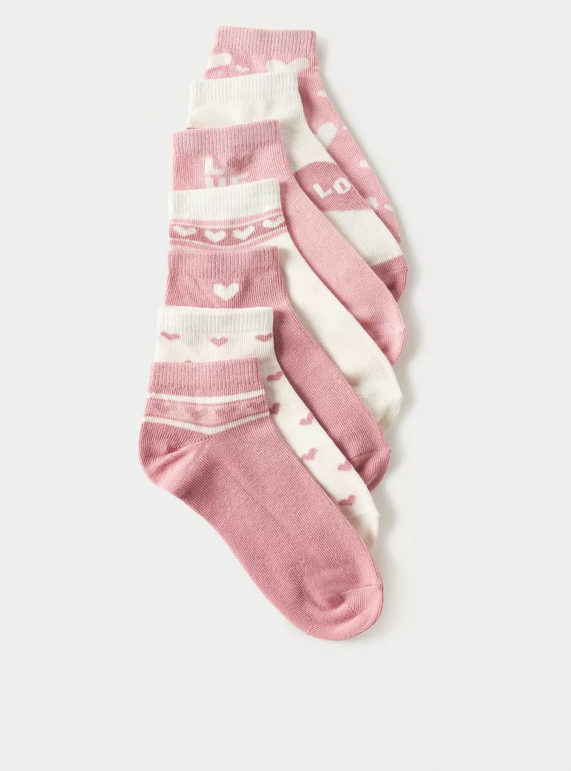 Juniors Heart Print Ankle Length Socks - Set of 7-2