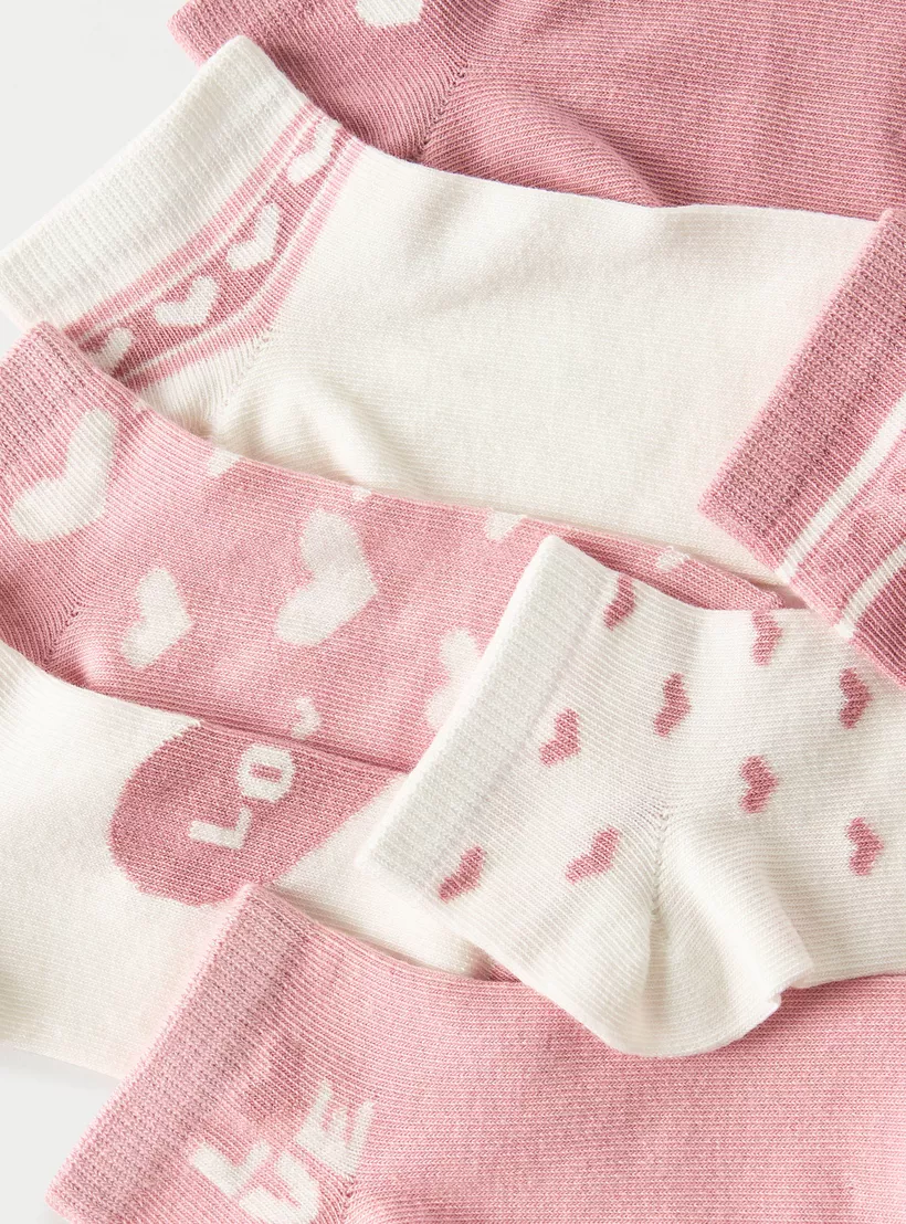 Juniors Heart Print Ankle Length Socks - Set of 7-3