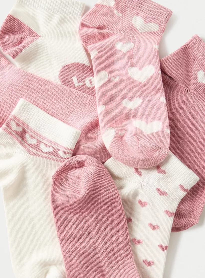 Juniors Heart Print Ankle Length Socks - Set of 7-4