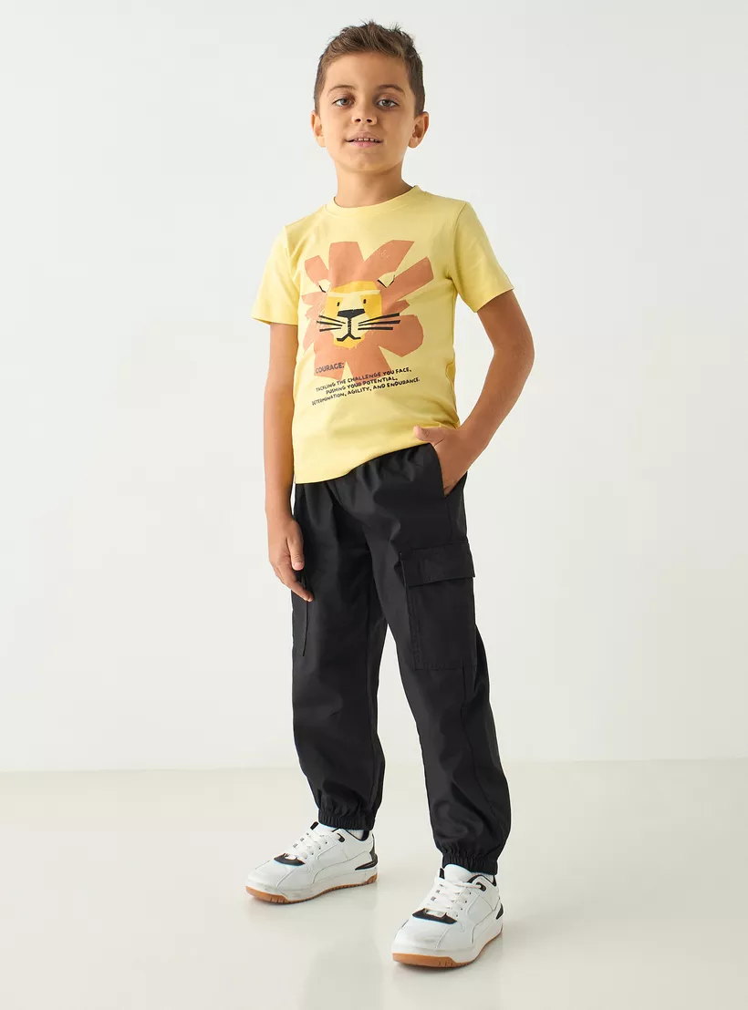 Juniors Lion Print Crew Neck T-shirt with Short Sleeves-2