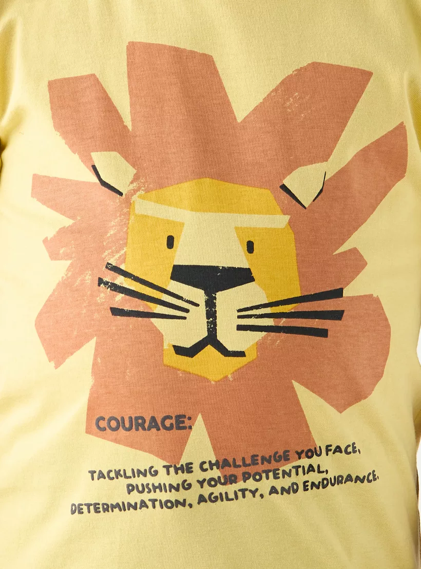 Juniors Lion Print Crew Neck T-shirt with Short Sleeves-4